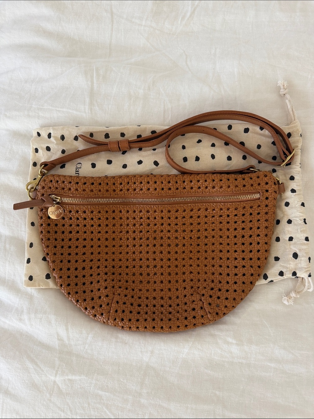 Clare V. Grande Fanny Tan Rattan Crossbody Bag